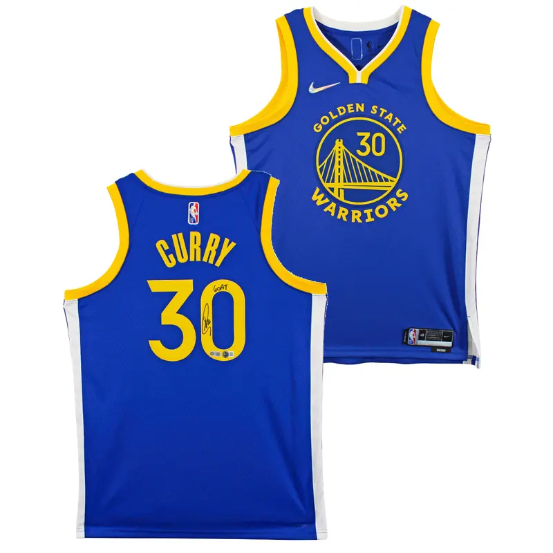 Warriors Stephen Curry "Goat" Authentic Signed Blue Nike Swingman Jersey BAS