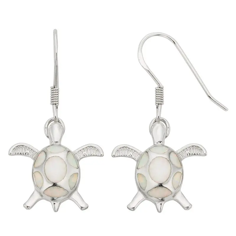Sterling Silver and White Inlay Opal Turtle Earrings