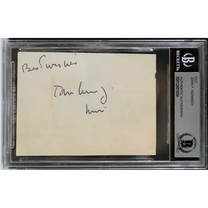 John F. Kennedy "Best Wishes" Authentic Signed 2.5x3.5 Cut Signature BAS Slabbed