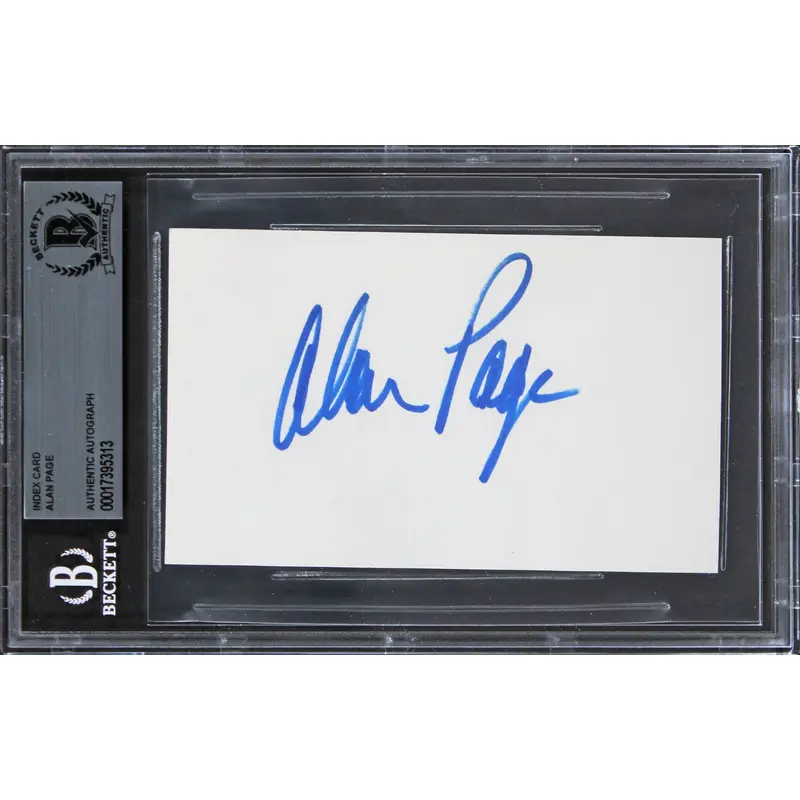 Vikings Alan Page Authentic Signed 3x5 Index Card Autographed BAS Slabbed