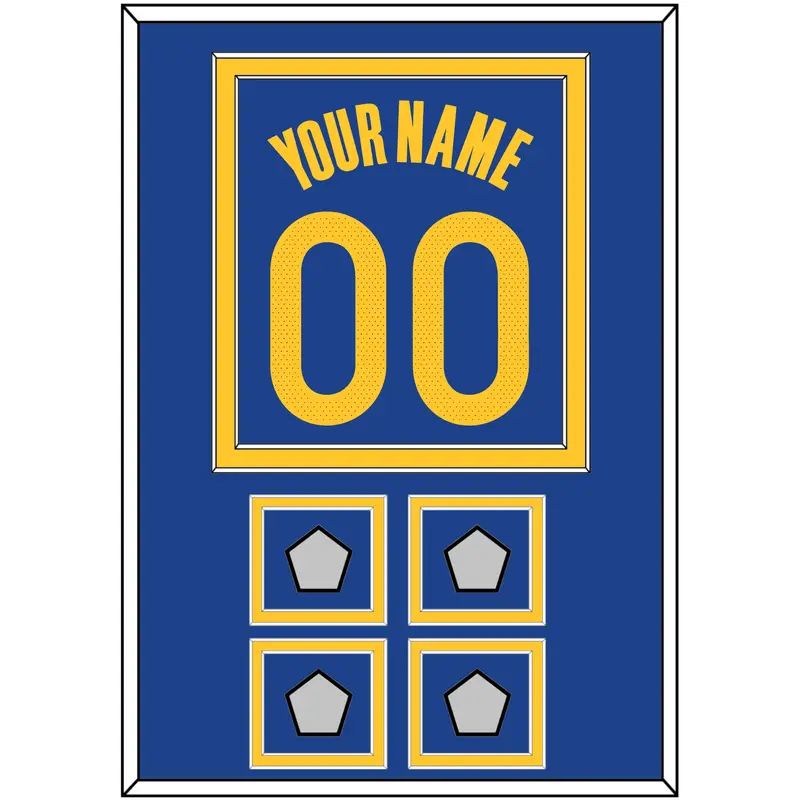 Golden State Name & Number With 4 Champions Patches - Blue Icon - Double Mat 2
