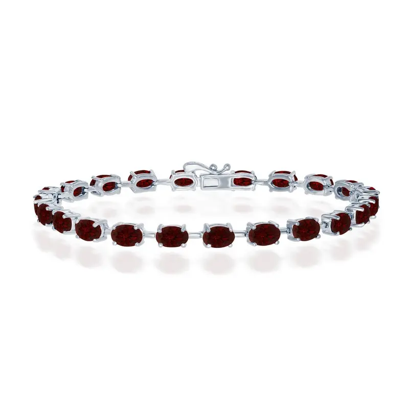 Sterling Silver, 6x4mm Oval, 11.60cttw Garnet Gem Tennis Bracelet