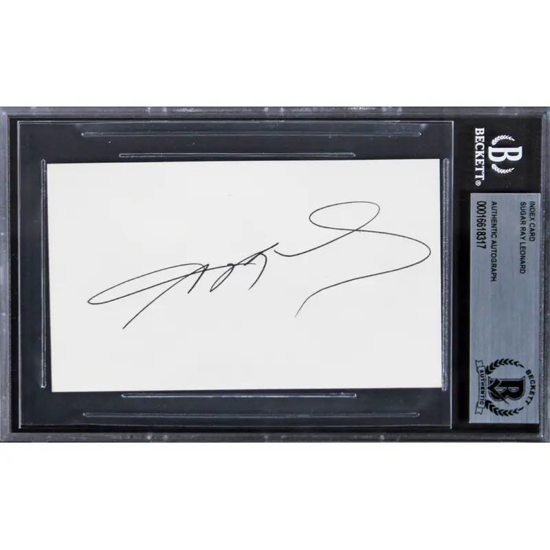 Sugar Ray Lenoard Authentic Signed 3x5 Index Card Autographed BAS Slabbed 5
