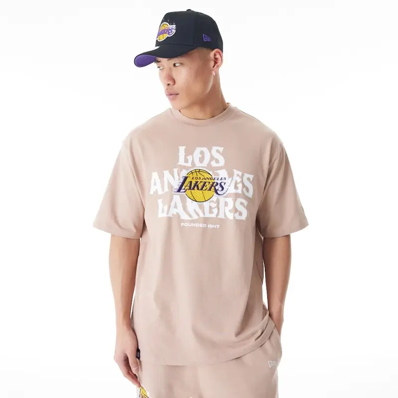 LA Lakers NBA Graphic Beige Oversized T-Shirt