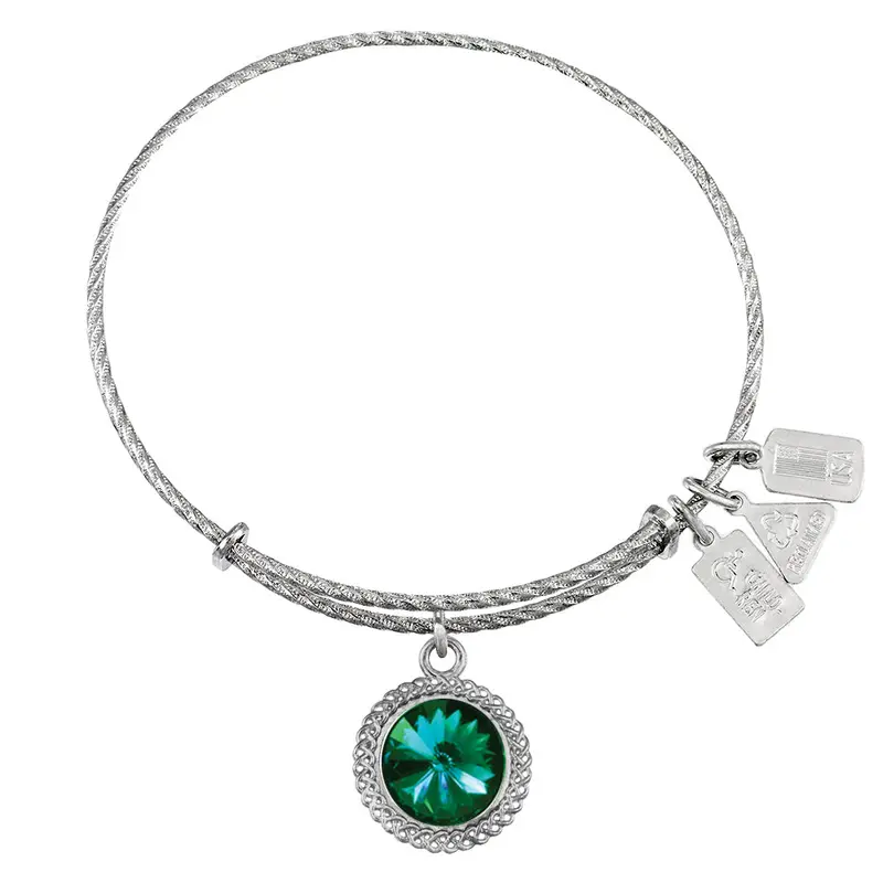 May Birthstone Sterling Silver Charm Bangle
