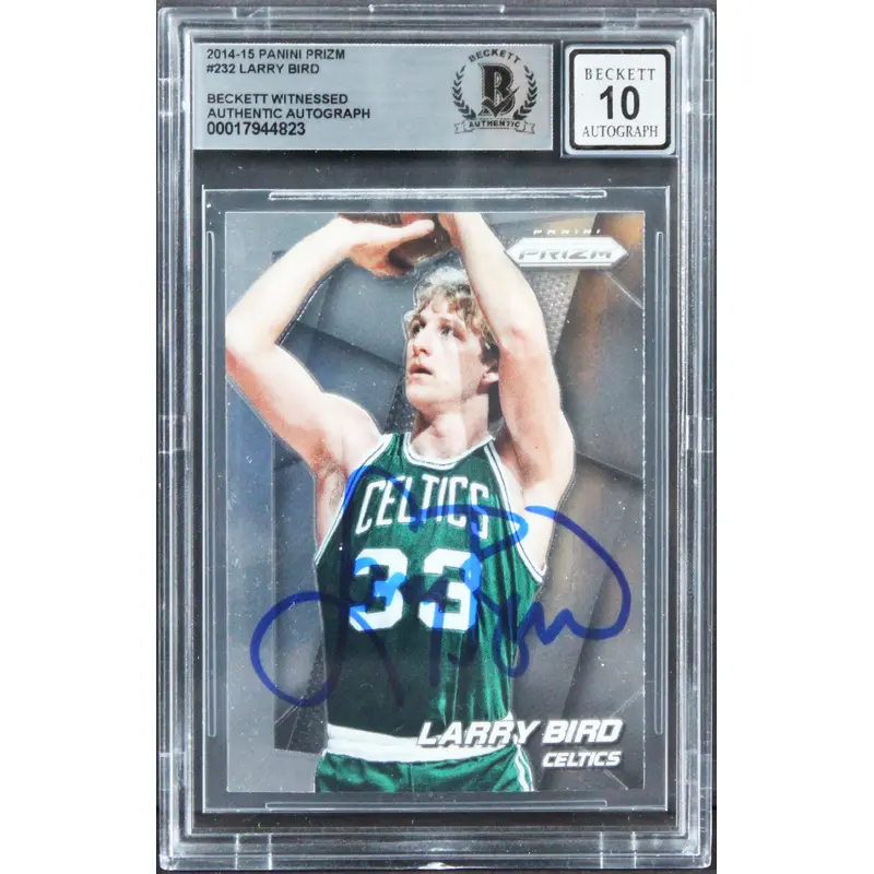 Celtics Larry Bird Signed 2014 Panini Prizm #232 Card Auto 10! BAS Slabbed