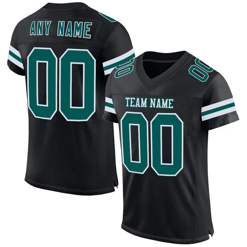 Custom Black Midnight Green-White Mesh Authentic Football Jersey