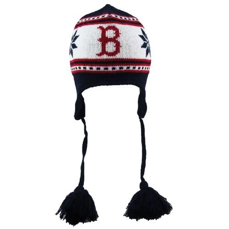 Red Sox hat knit winter navy w/ white stripe & ear flaps wampa