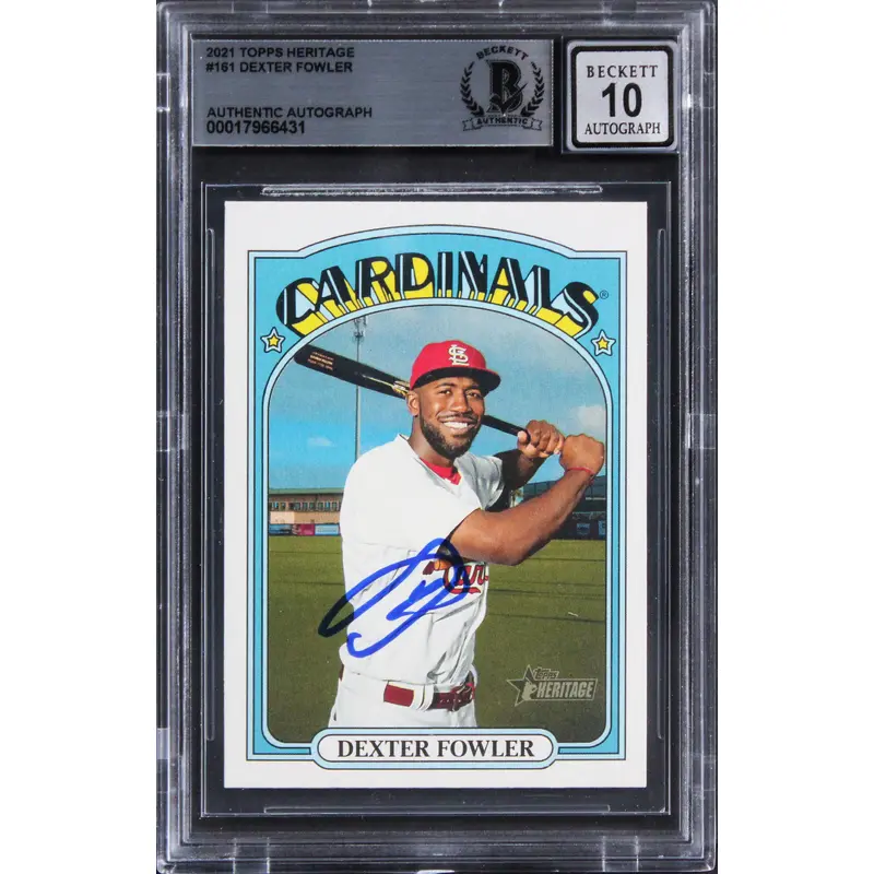 Cardinals Dexter Fowler Signed 2021 Topps Heritage #161 Card Auto 10! BAS Slab 2
