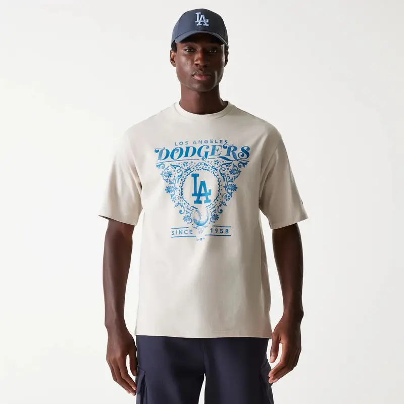 LA Dodgers MLB Floral Graphic Cream Oversized T-Shirt
