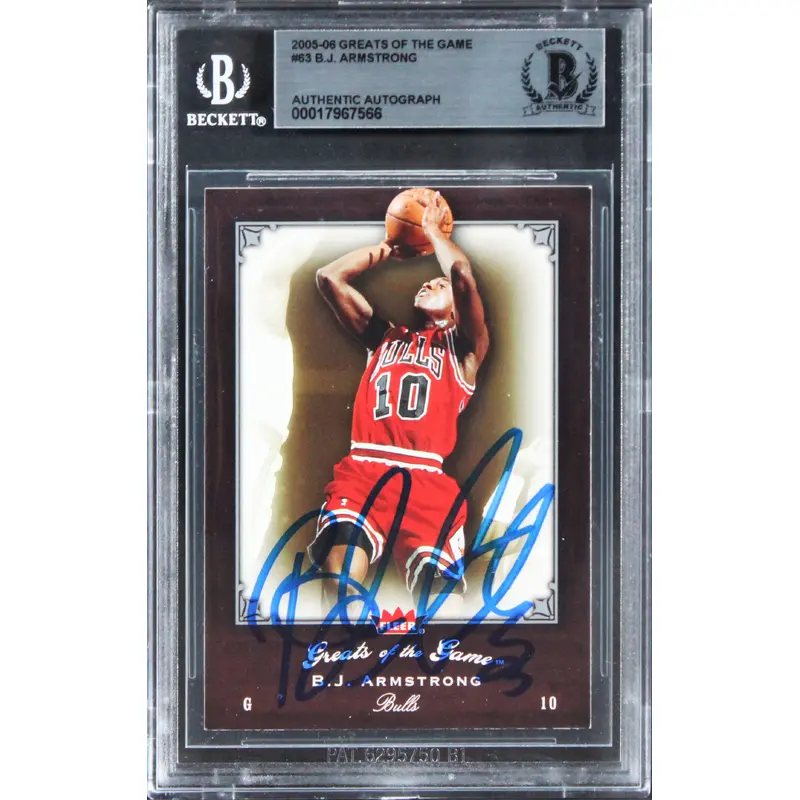 Bulls B.J. Armstrong Signed 2005 Greats Of The Game #63 Card BAS Slabbed