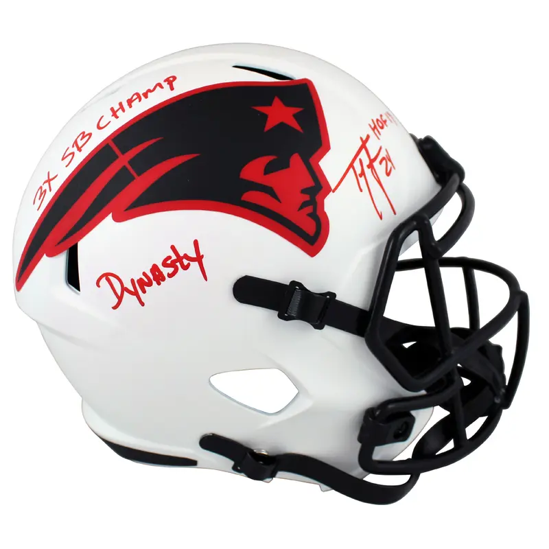 Patriots Ty Law "3x Insc" Signed Lunar Full Size Speed Rep Helmet BAS Witnessed
