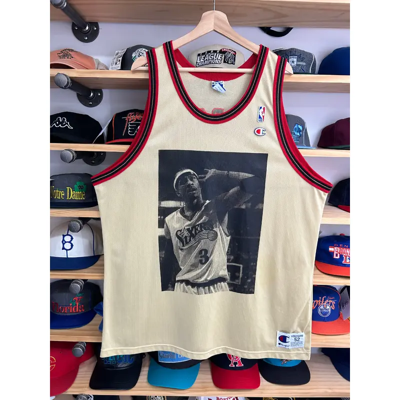 Vintage 1998 Champion Allen Iverson Gold Portrait Custom Jersey 52 XXL