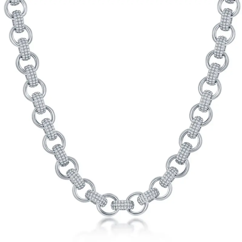 Sterling Silver Micro Pave CZ Linked Necklace