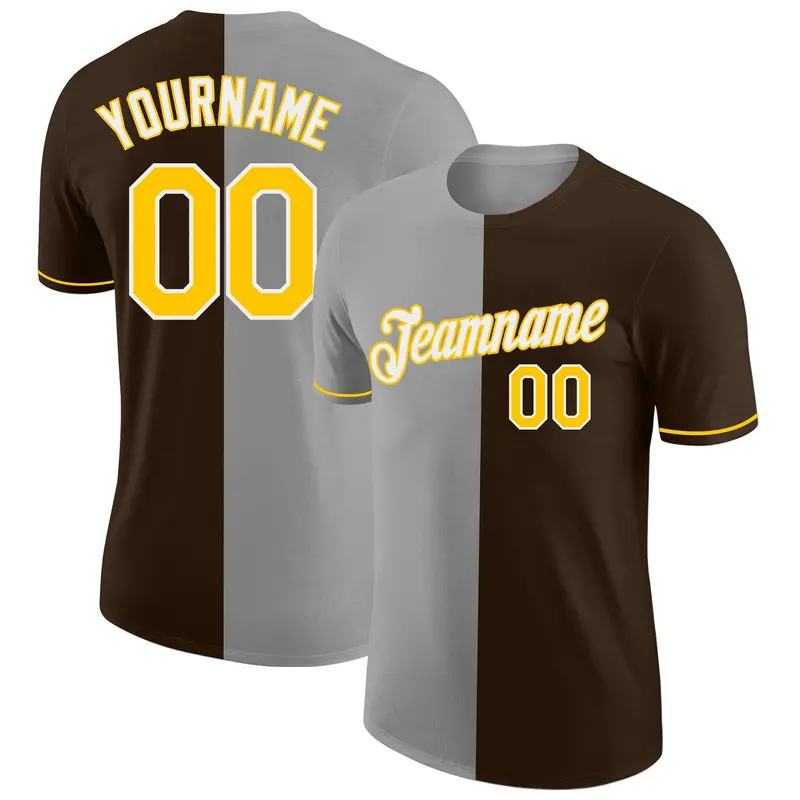 Custom Brown Yellow-Gray Split Fashion Performance T-Shirt