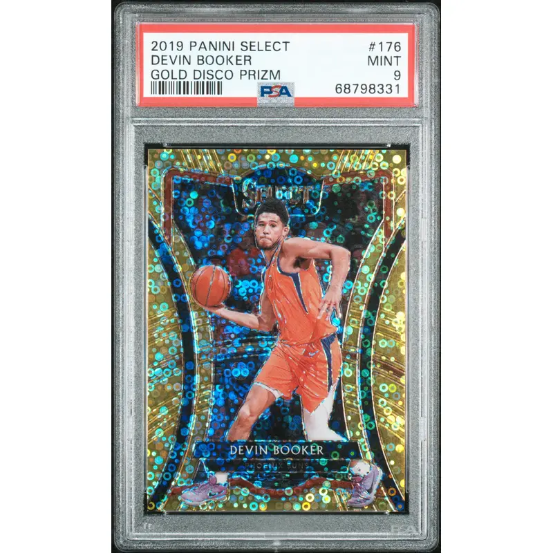 Devin Booker 2019 Panini Select #176 Gold Disco Prizm #10/10 PSA 9 Mint