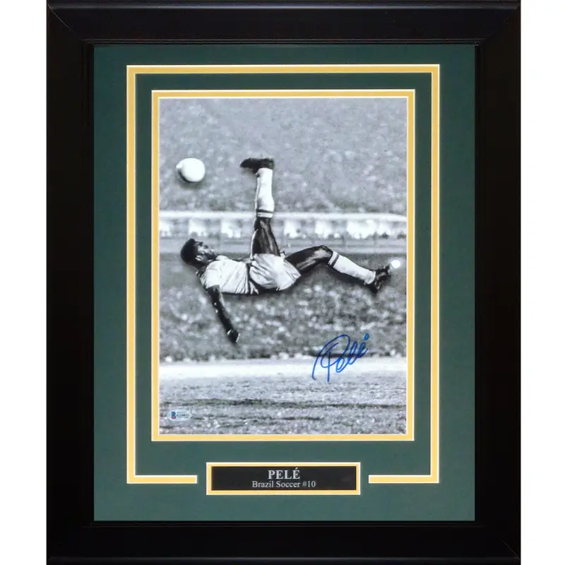 Pele Autographed Brazil Soccer (Bicycle Kick) Deluxe Framed 11x14 Photo  Beckett