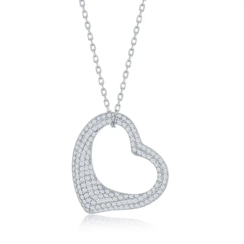 Sterling Silver Small Micro Pave Heart Necklace