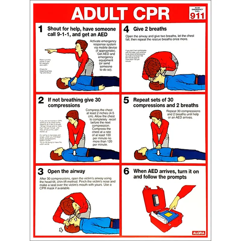 Adult CPR Professional Instructional Poster (AHA Guidelines) - Fitnus Posters