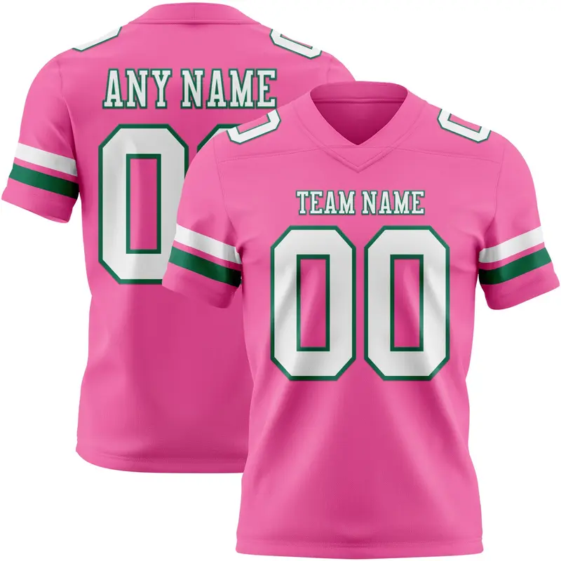 Custom Pink White-Kelly Green Mesh Authentic Football Jersey