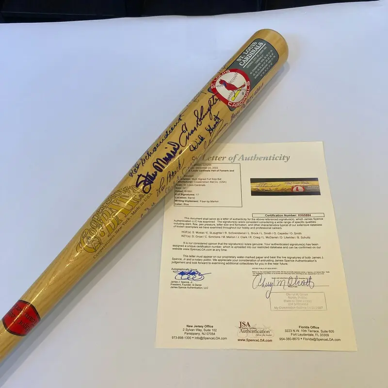 Stan Musial St. Louis Cardinals HOF Multi Signed Cooperstown Baseball Bat JSA