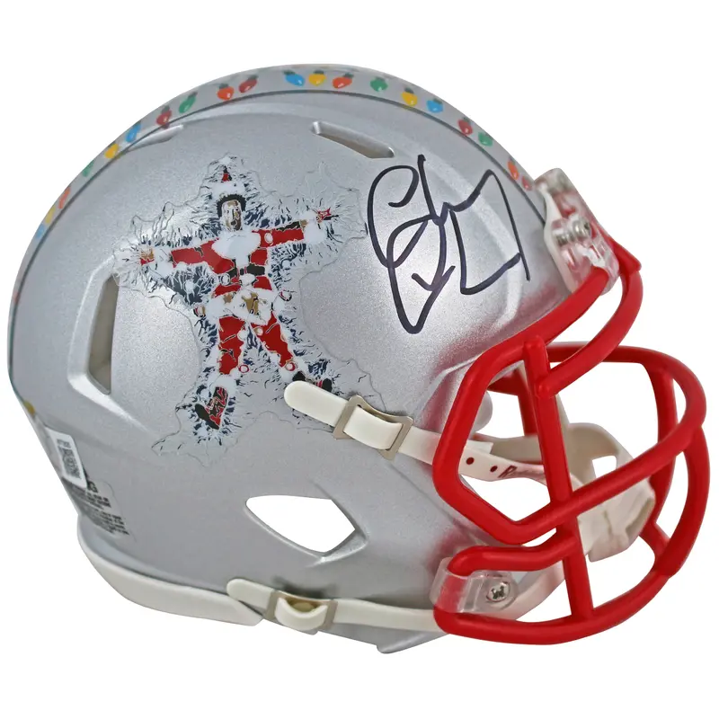 Chevy Chase Christmas Vacation Signed Silver Speed Mini Helmet BAS Wit #W772625