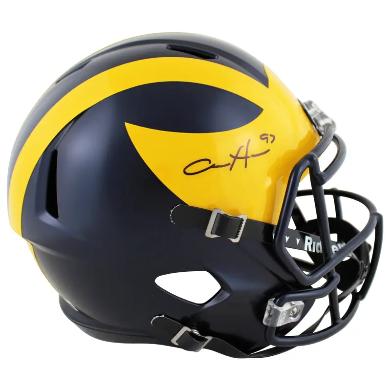 Michigan Aidan Hutchinson Signed Full Size Speed Rep Helmet w/ Black Sig BAS Wit
