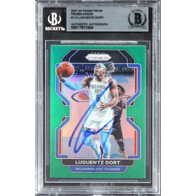 Thunder Luguentz Dort Signed 2021 Panini Prizm Green #114 Card BAS Slabbed