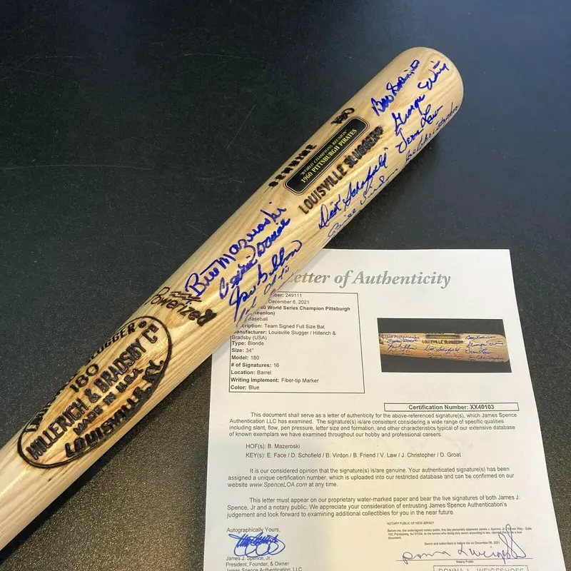 1960 Pittsburgh Pirates World Series Champs Team Signed Baseball Bat JSA COA