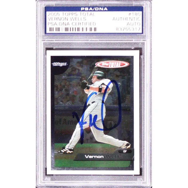 Blue Jays Vernon Wells Authentic Signed 2005 Topps Total #180 Card PSA/DNA Slab