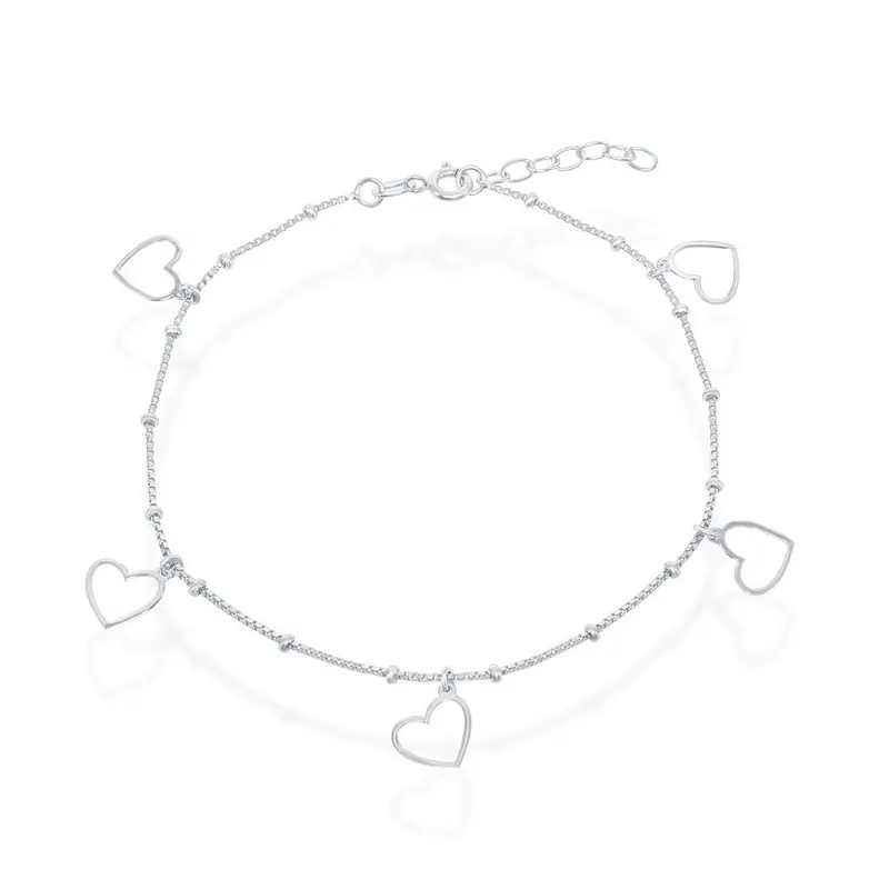 Sterling Silver Dangling Open Heart Anklet