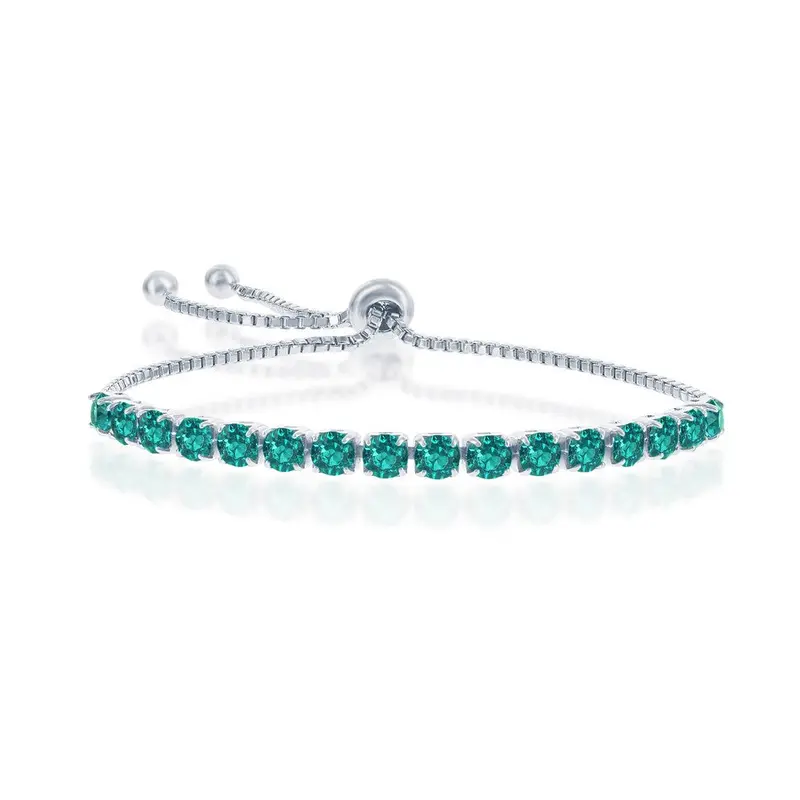 Sterling Silver 4MM Emerald "May" Swarovski Element Adjusatble Bolo Bracelet
