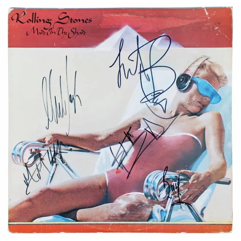 Rolling Stones (5) Jagger, Richards, Watts, Wyman Taylor Signed Album Cover PSA