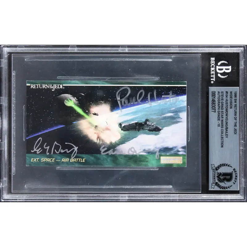 Star Wars (3) Huston, Owyeung +1 Signed 1996 ROTJ WV #104 Card Auto 10! BAS Slab