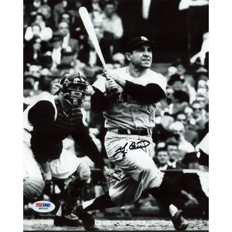 Yankees Yogi Berra Signed Authentic 8X10 Hitting Photo Autographed PSA/DNA