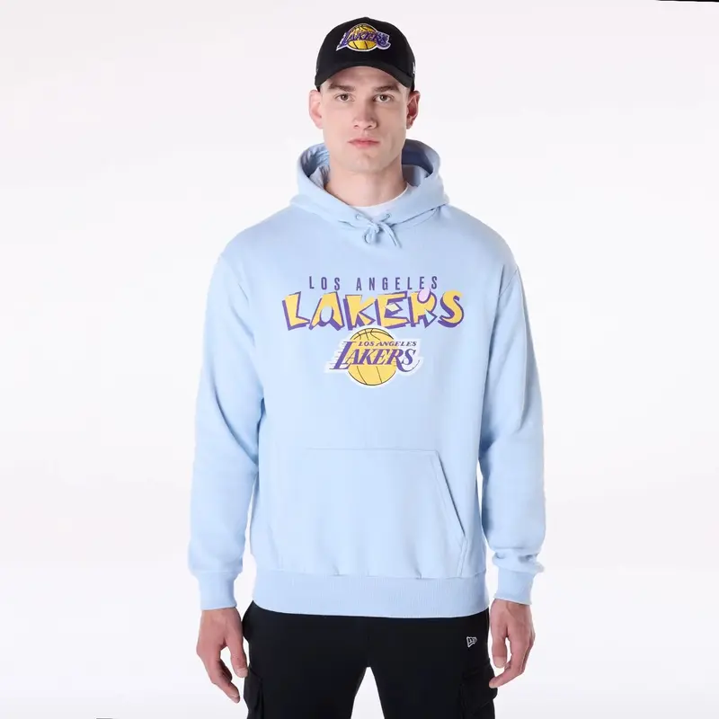 LA Lakers NBA Graphic Pastel Blue Oversized Pullover Hoodie