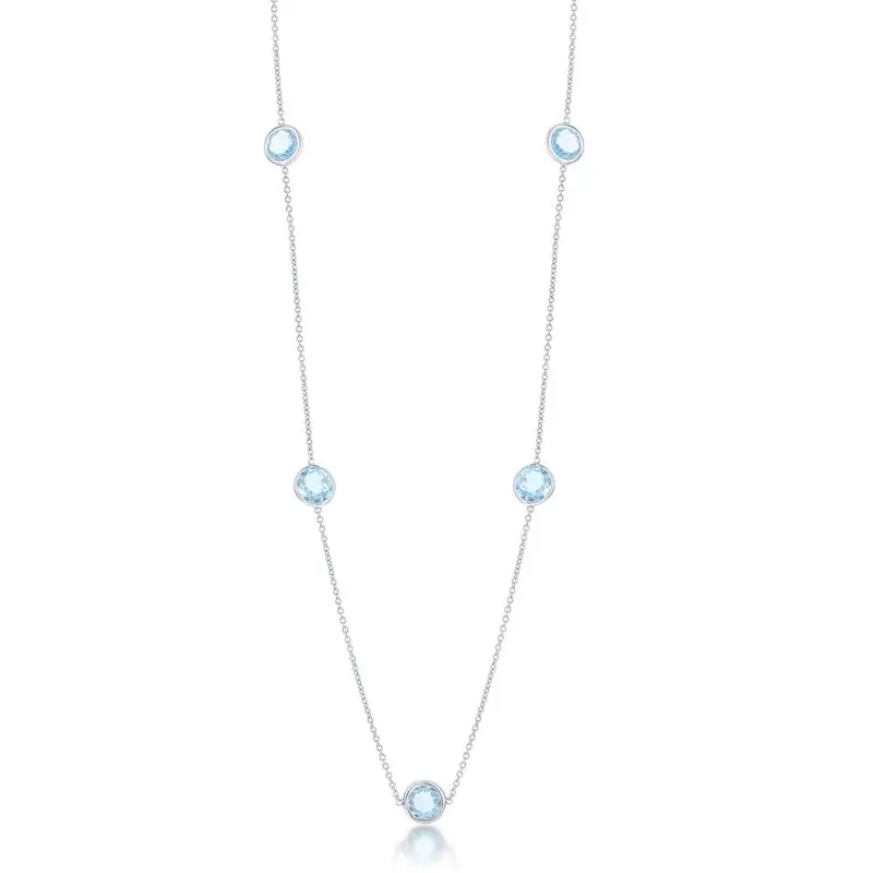 Sterling Silver Bezel-Set 7 Station 26.964cttw Blue Topaz Necklace