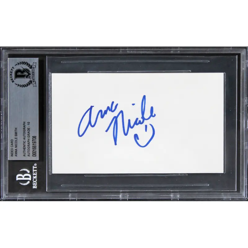 Anna Nicole Smith Playmate Signed 3x5 Index Card Auto Graded Gem 10 BAS Slab 2