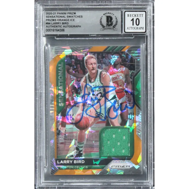 Celtics Larry Bird Signed 2020 Panini Prizm OI #94 Card Auto 10! BAS Slabbed