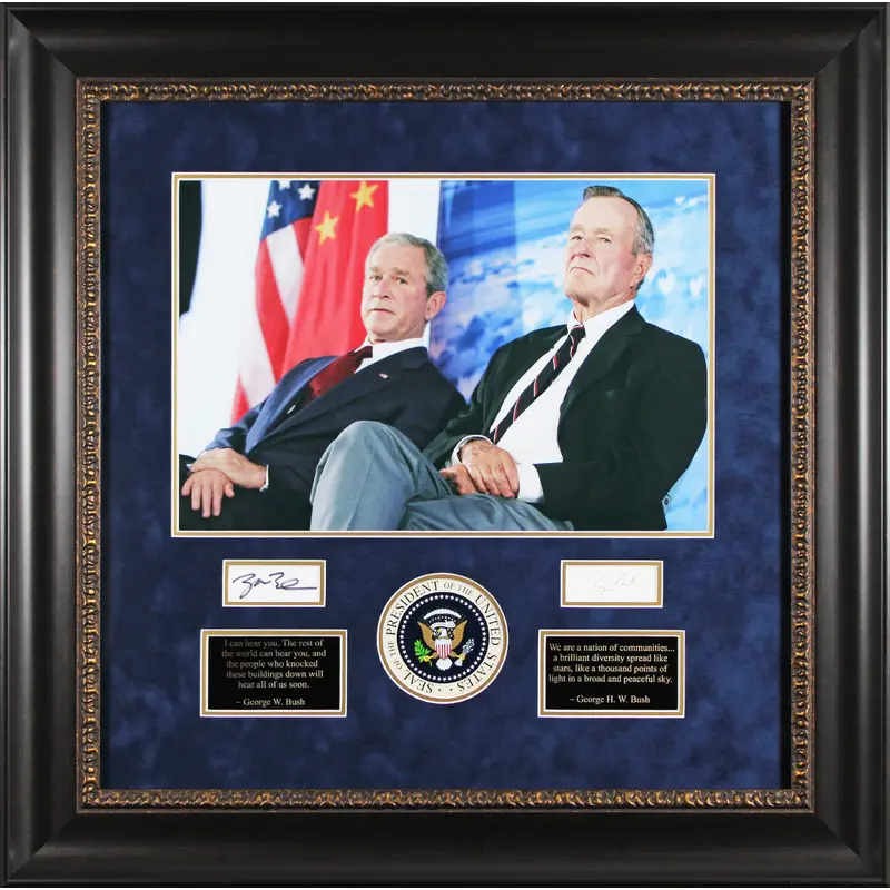 George H.W. Bush & George W. Bush Authentic Signed Framed Display BAS #AB76948