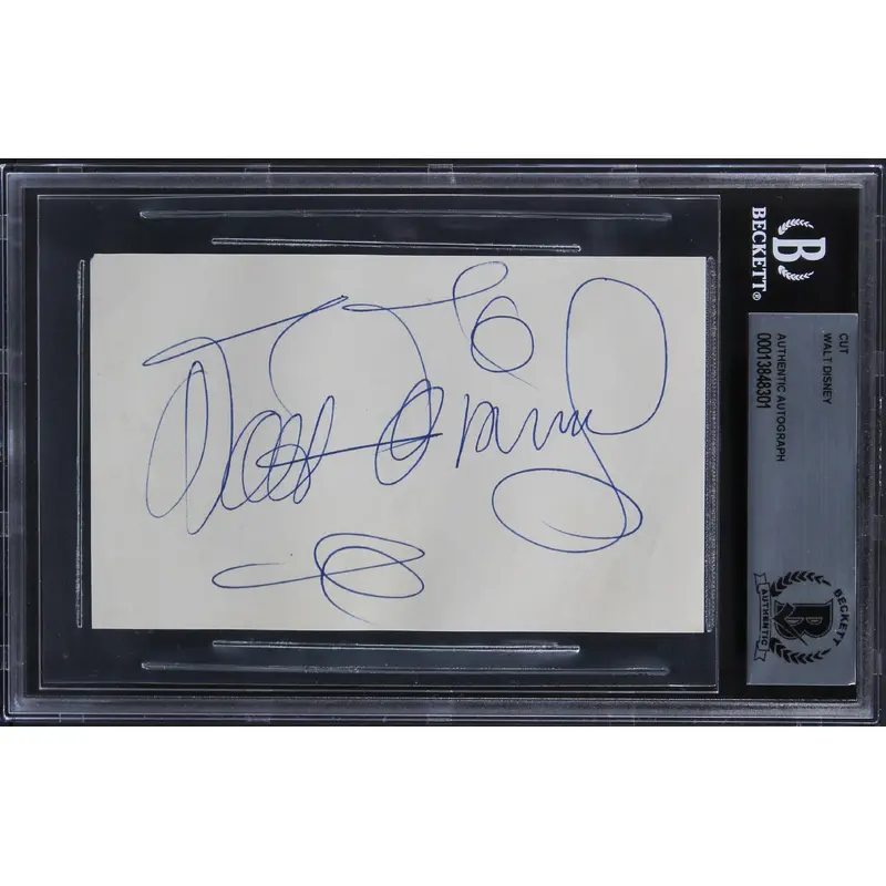 Walt Disney Authentic Signed 3x5 Cut Signature Autographed BAS Slabbed