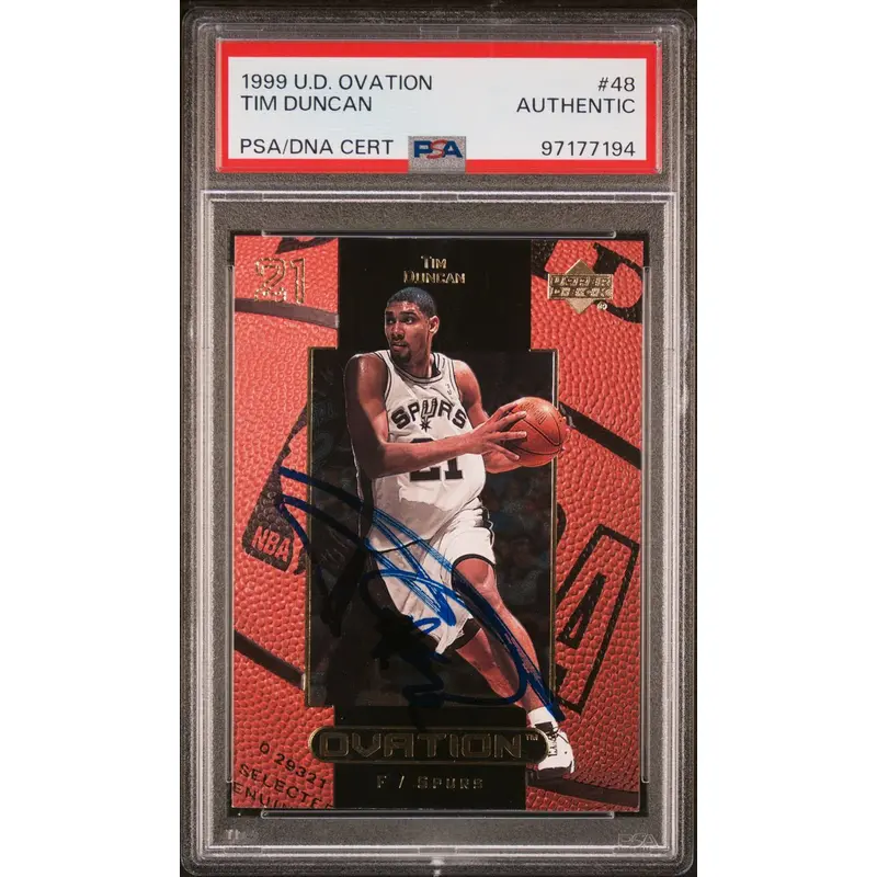 1999-2000 Upper Deck Ovation #48 Tim Duncan Signed Card AUTO PSA Slabbed Spurs
