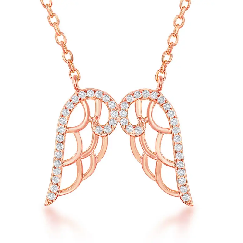 Sterling Silver Angel Wings Necklace - Rose Gold Plated