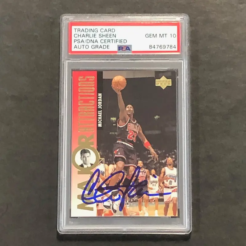 Upper Deck Major Attractions #339 Charlie Sheen Signed Card PSA/DNA Auto 10 Jordan