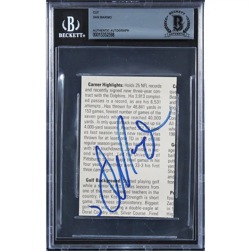 Dolphins Dan Marino Authentic Signed 2.75x4 Cut Signature BAS Slabbed