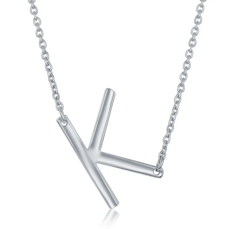 Sterling Silver Sideways 'K' Initial Necklace