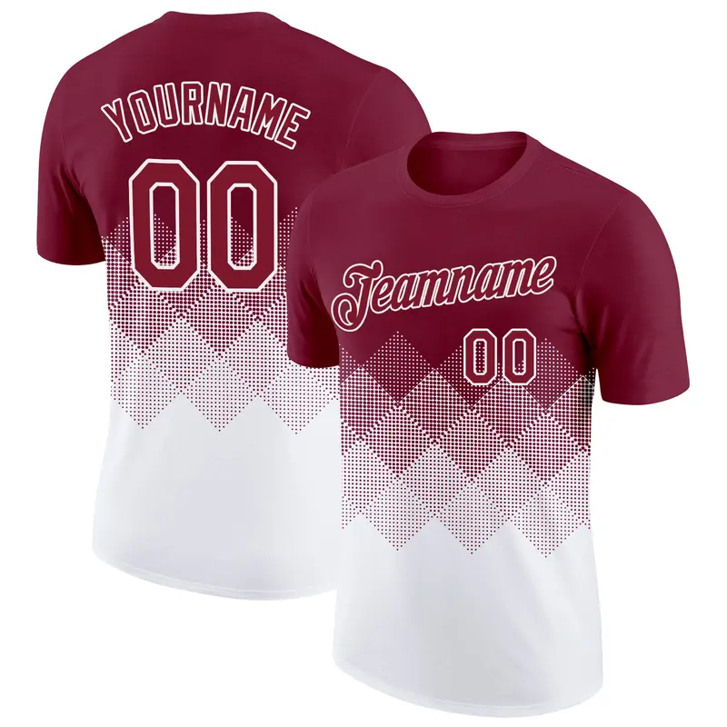 Custom Crimson White 3D Pattern Design Gradient Square Shapes Performance T-Shirt
