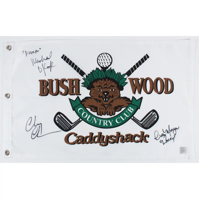 Caddyshack (3) Chase, Morgan & O'Keefe Signed Bushwood Flag PSA/DNA #Z05370