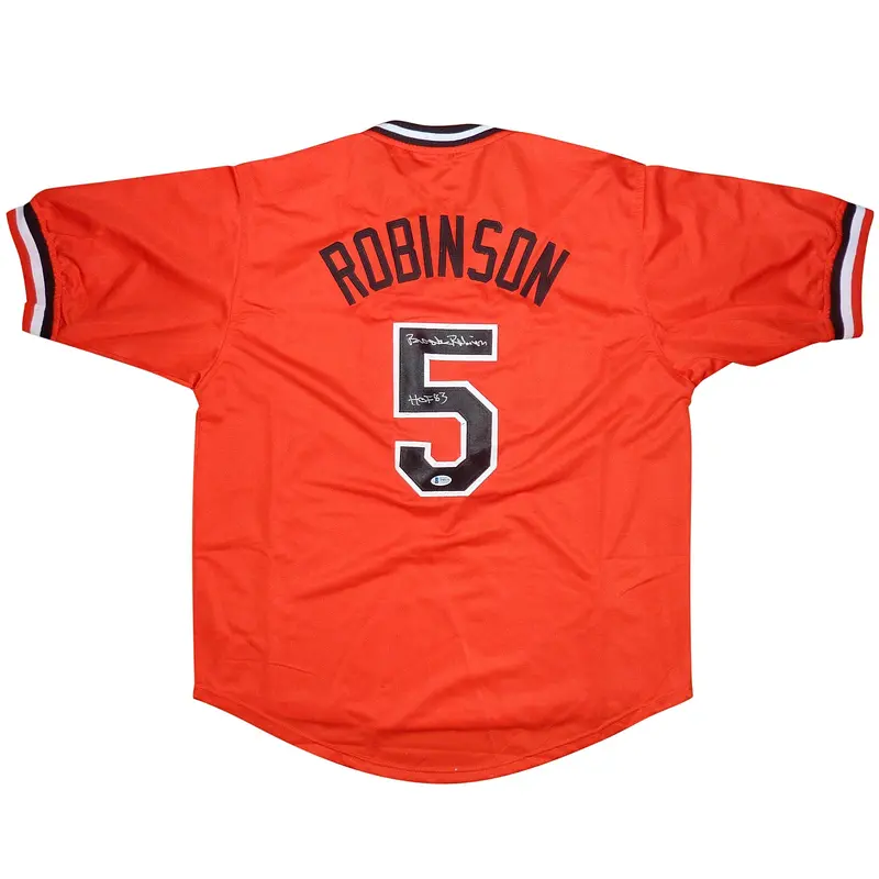 Brooks Robinson Autographed Baltimore Orioles (Orange #5) Jersey with "HOF 83" - Beckett