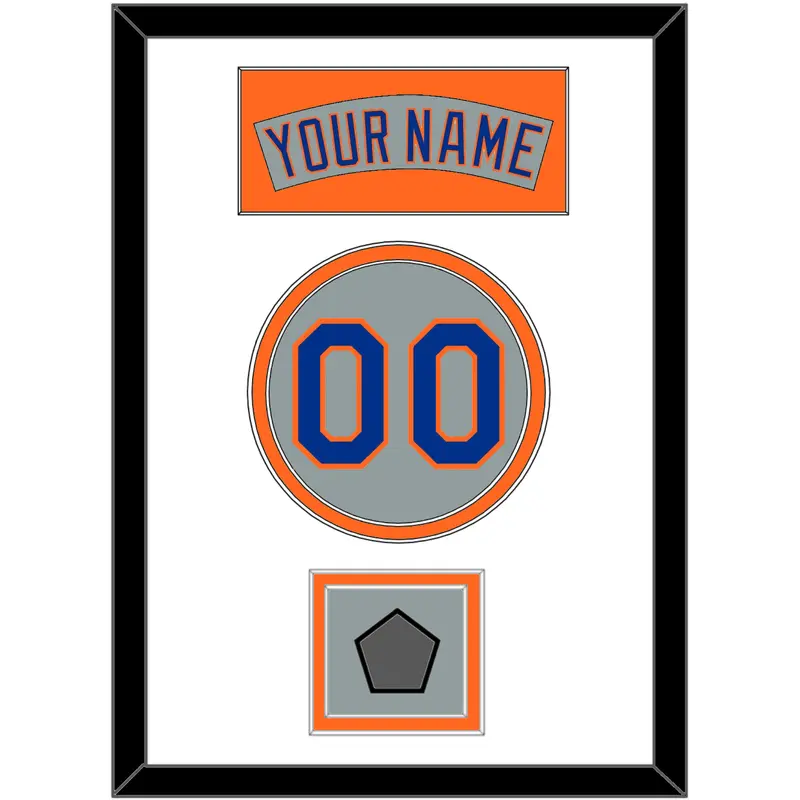 New York Nameplate, Number & World Series Patch - Road Gray (1982-1986) - Double Mat 2